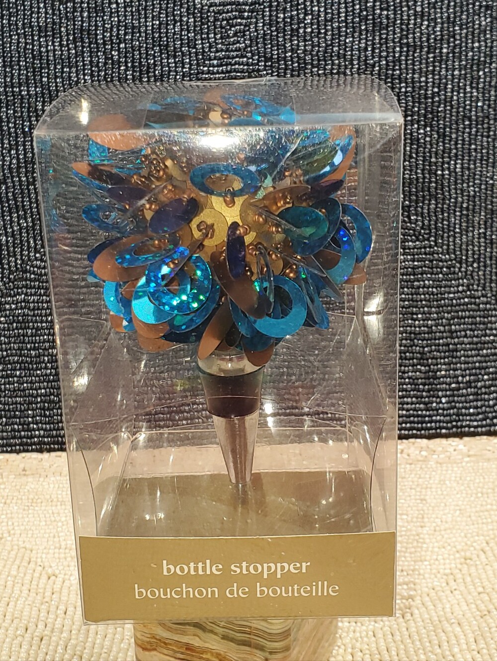 Pier 1 Imports Blue & Gold Sequin Bottle Stopper Retro y2k (C3)